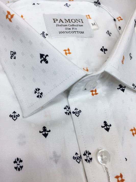 White Navy/orange Symbol Print Slim Fit Shirt – product image 2 of 2