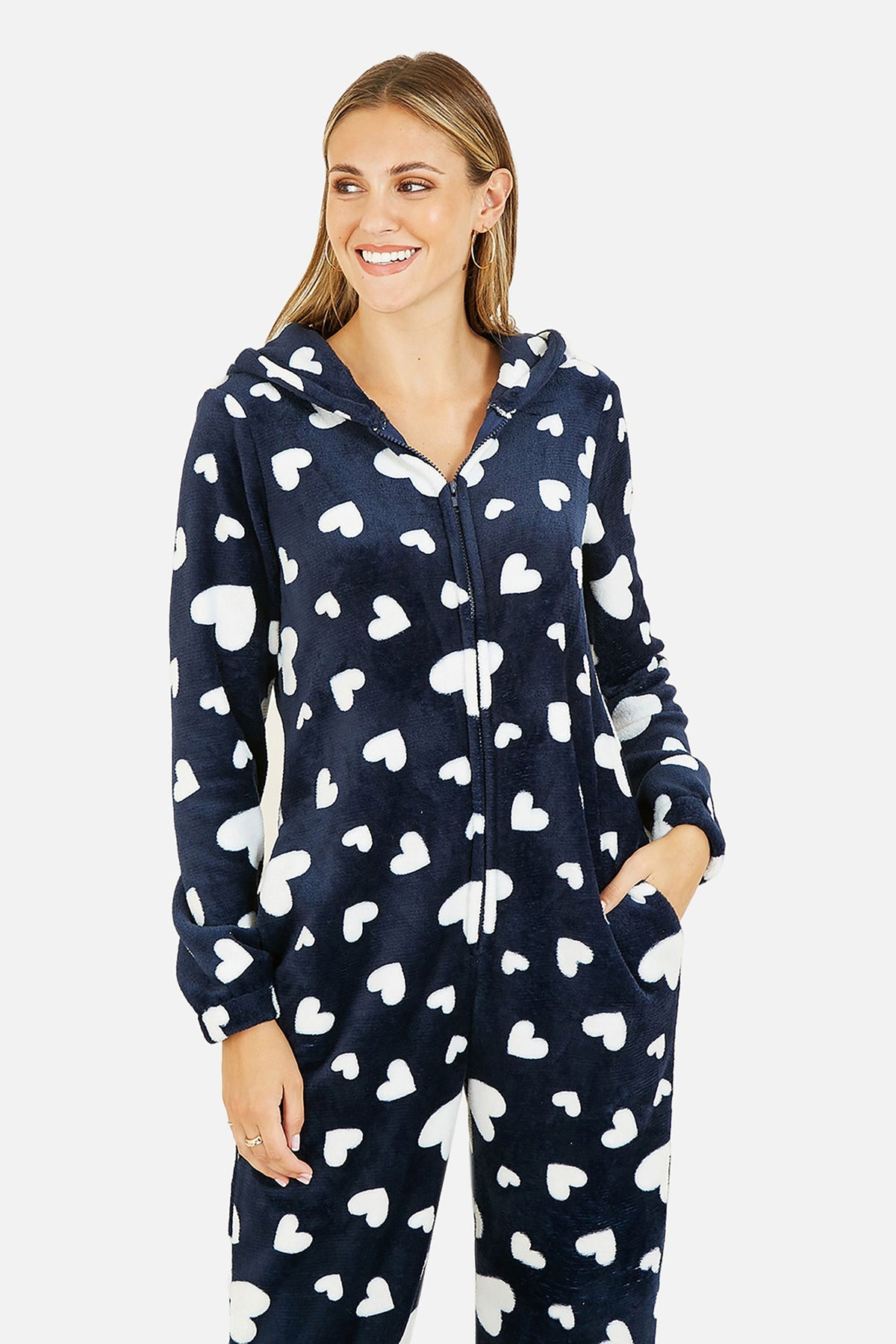 Yumi Navy Heart Super Soft Onesie With Pockets – product image 2