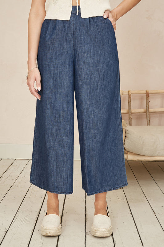Yumi Blue Chambray Denim Culottes – product image 2 of 3