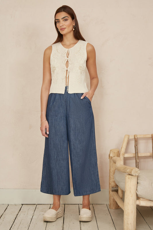 Yumi Blue Chambray Denim Culottes – product image 1 of 3