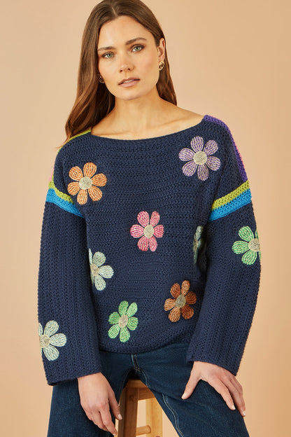 Yumi Navy Crochet Flower Jumper – product image 1 of 5