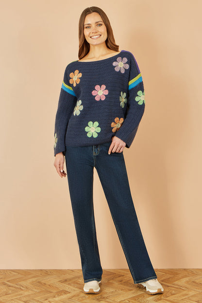 Yumi Navy Crochet Flower Jumper – product image 2 of 5