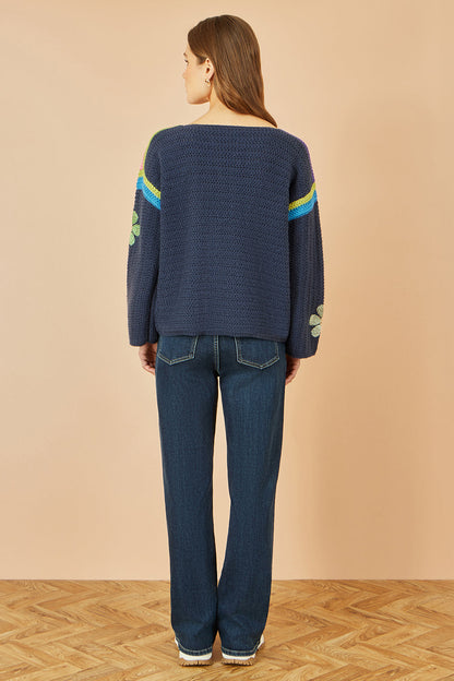 Yumi Navy Crochet Flower Jumper – product image 5 of 5
