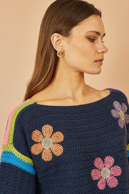 Yumi Navy Crochet Flower Jumper – product image 3 of 5