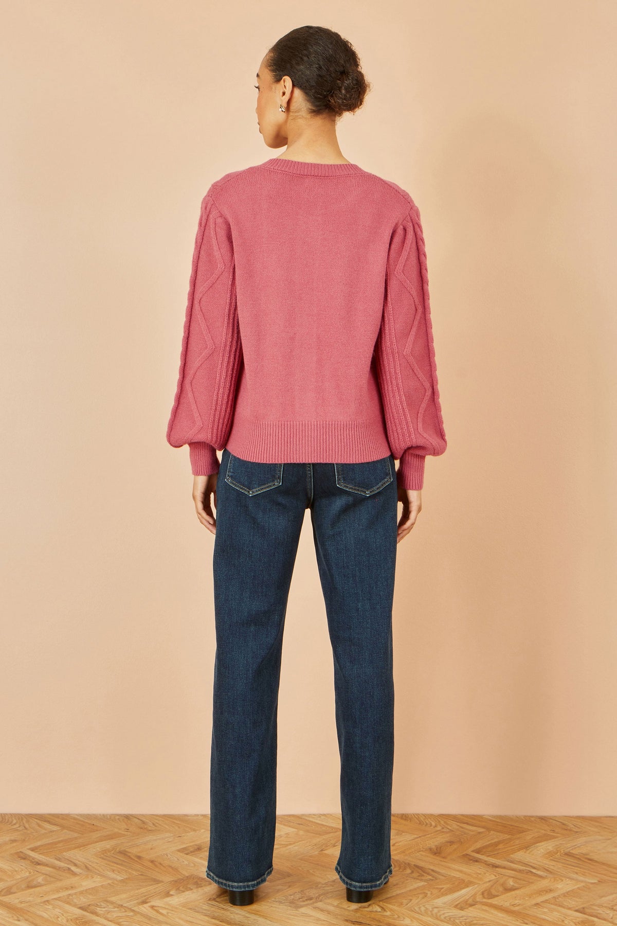 Yumi Pink Relaxed Fit Cable Cardigan – product image 3 of 4