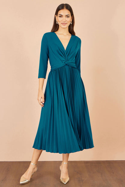 Yumi Teal Stretch Wrap Pleated Midi Dress – product image 5