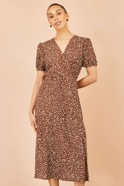 Yumi Brown Spot Midi Dress With Split Hemline – product image 5