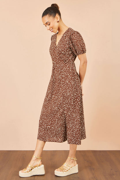 Yumi Brown Spot Midi Dress With Split Hemline – product image 6