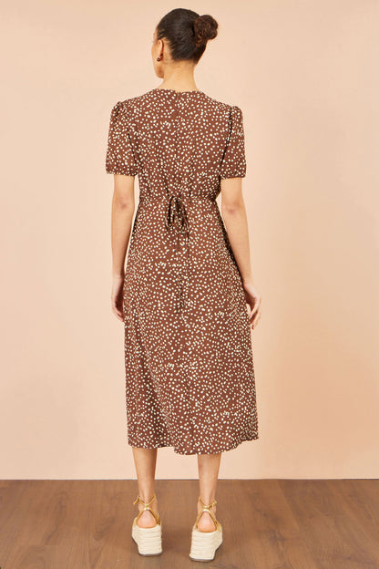 Yumi Brown Spot Midi Dress With Split Hemline – product image 4