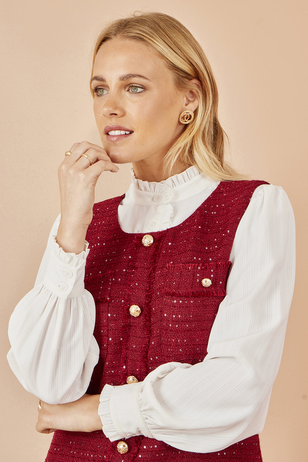 Yumi Burgundy Boucle Tunic Dress – product image 2 of 7