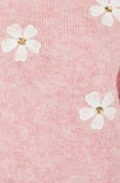 Yumi Pink Relaxed Jumper With Crochet Flowers – product image 6 of 6