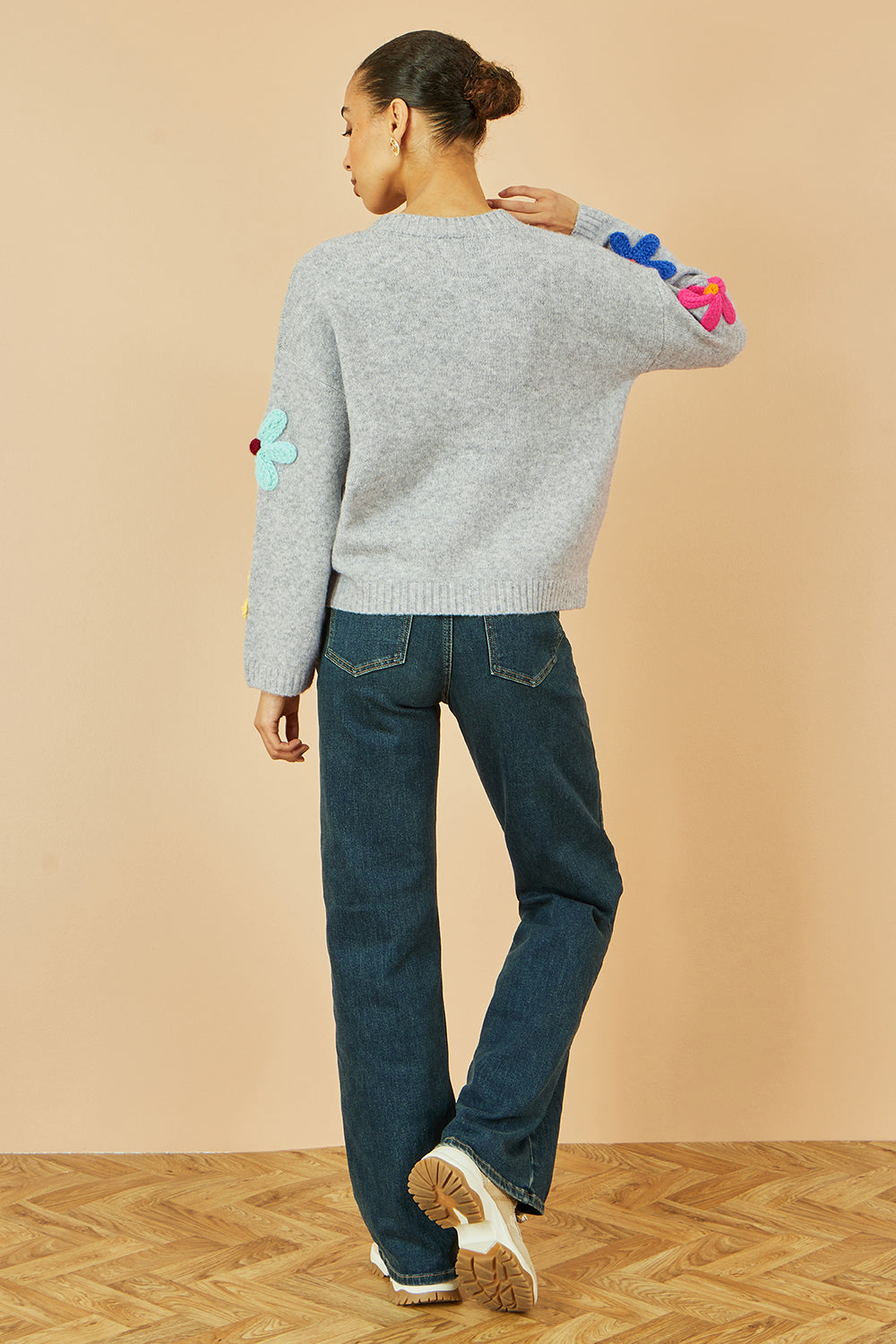 Yumi Grey Knitted Flower Applique Cardigan - product image 5 of 5