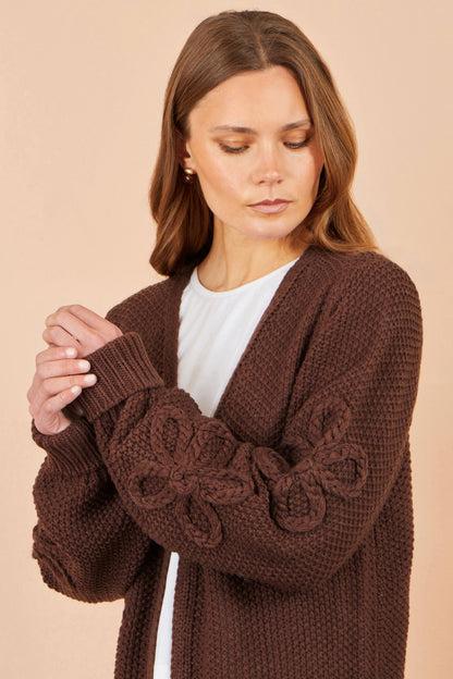 Yumi Brown Cardigan With Flower Detail Sleeves – product image 5 of 6