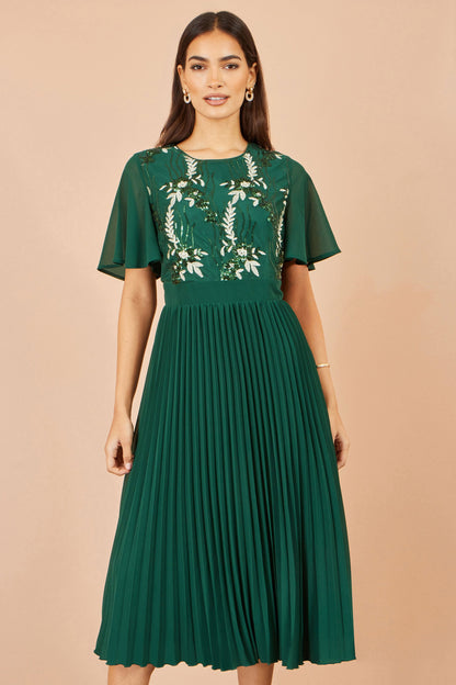 Yumi Green Sequin Embroidered Pleated Midi Dress – product image 3