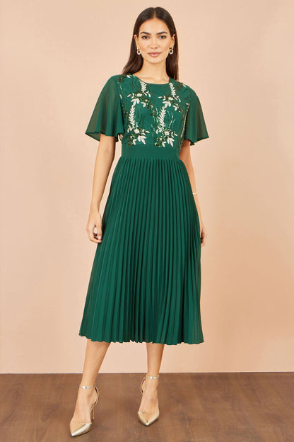 Yumi Green Sequin Embroidered Pleated Midi Dress – product image 5