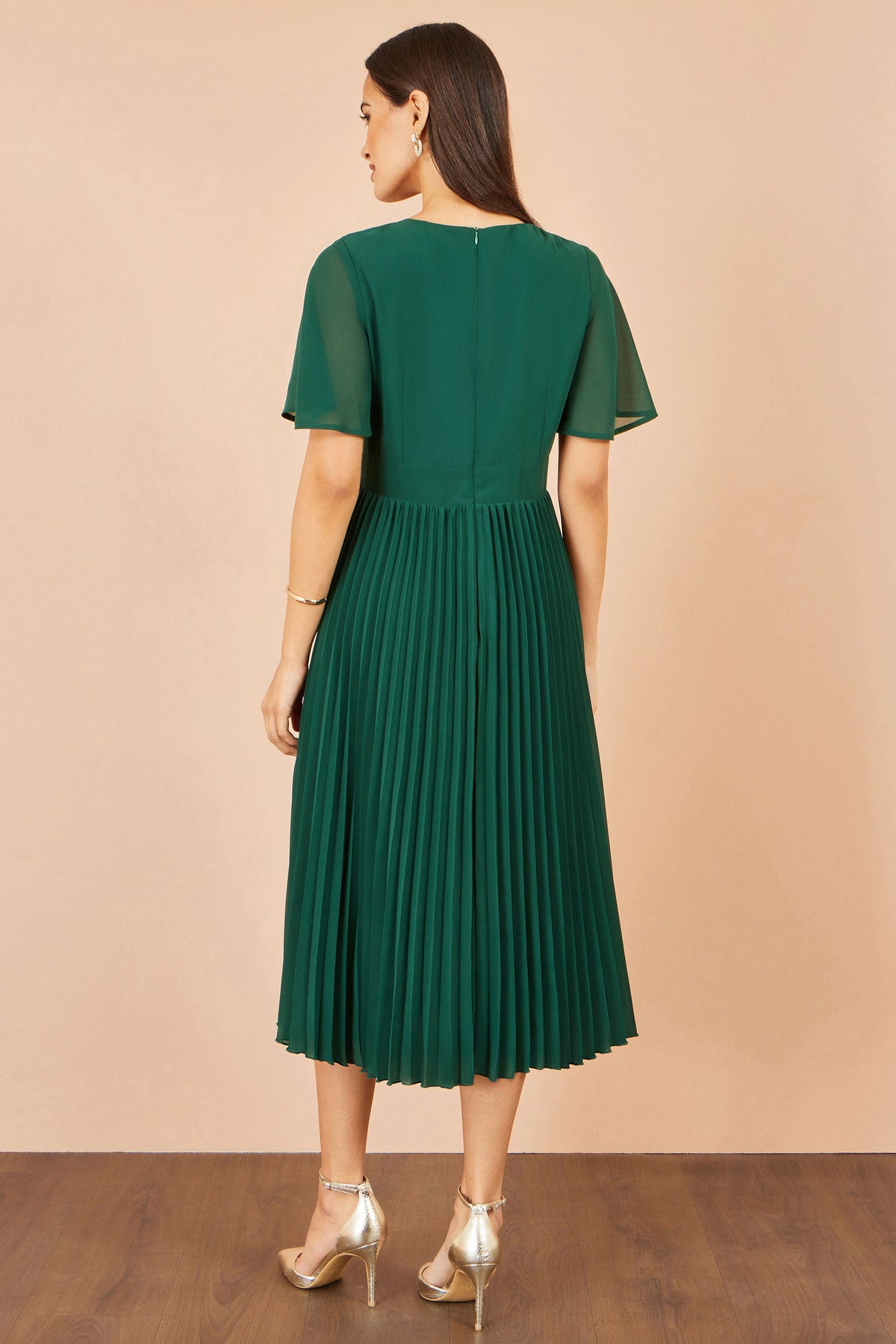 Yumi Green Sequin Embroidered Pleated Midi Dress – product image 4