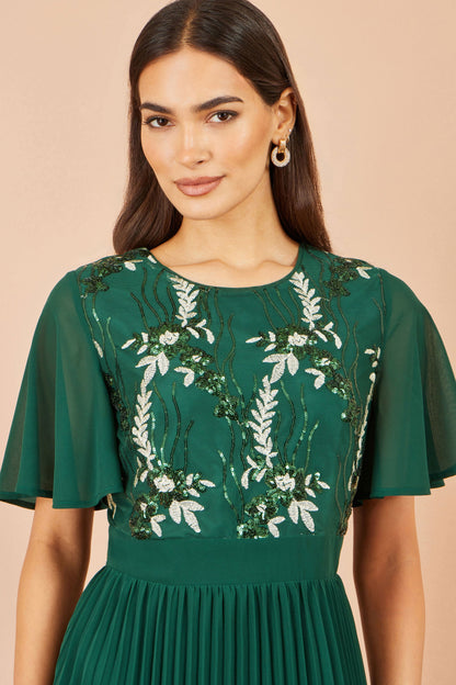 Yumi Green Sequin Embroidered Pleated Midi Dress – product image 2