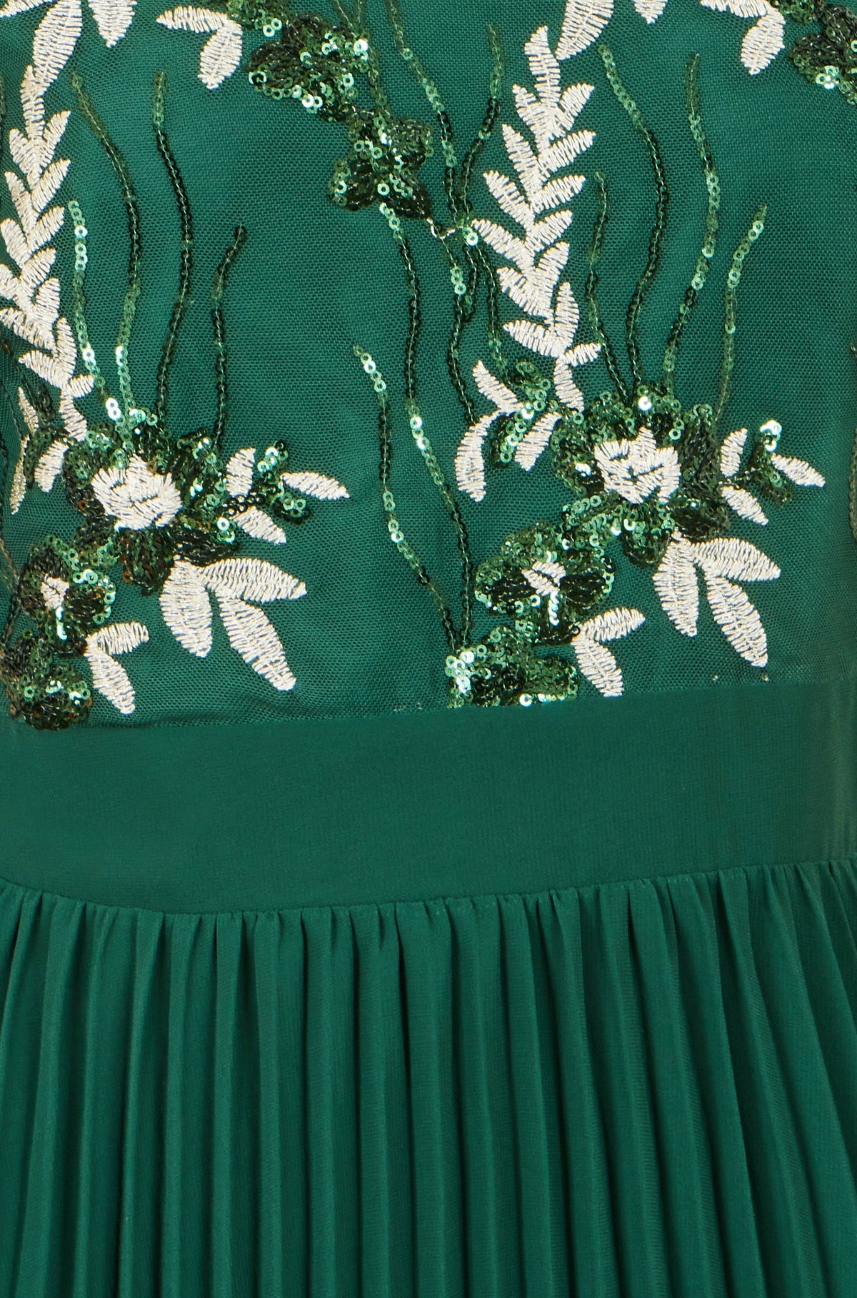 Yumi Green Sequin Embroidered Pleated Midi Dress – product image 6