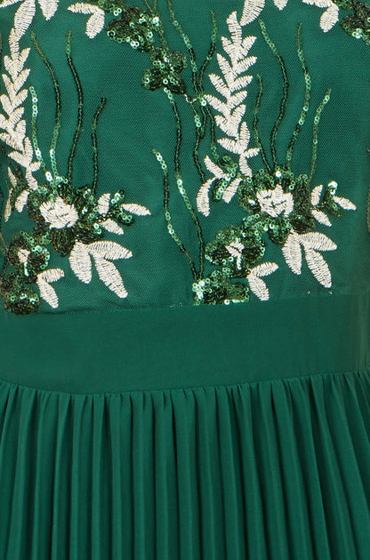 Yumi Green Sequin Embroidered Pleated Midi Dress – product image 6