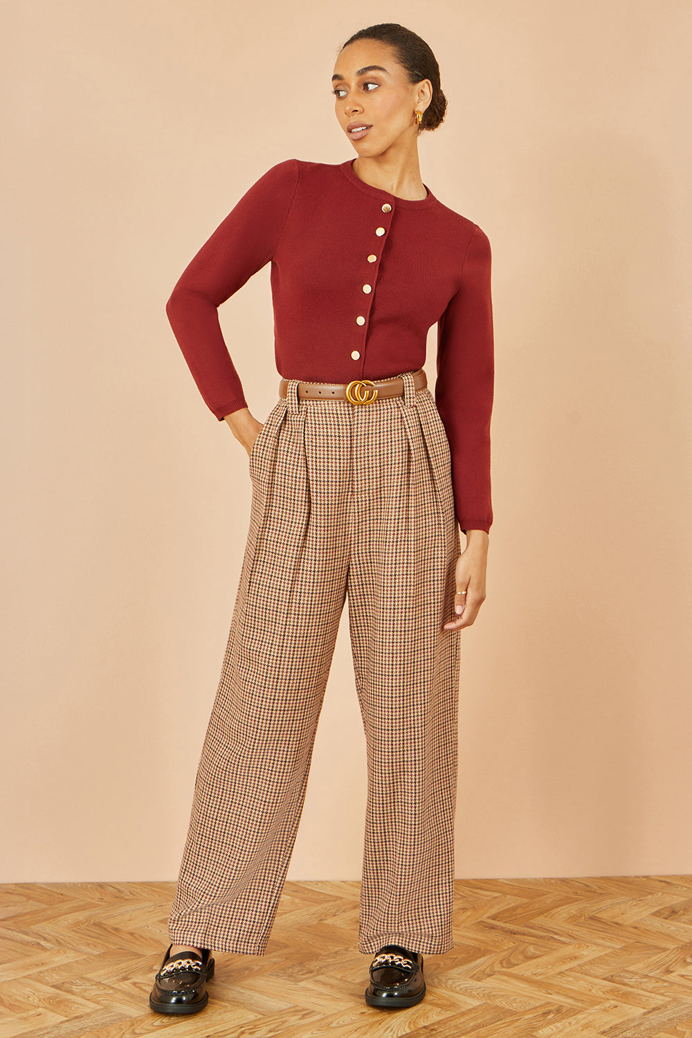Yumi Brown Check Wide Leg Trousers – product image 1 of 4