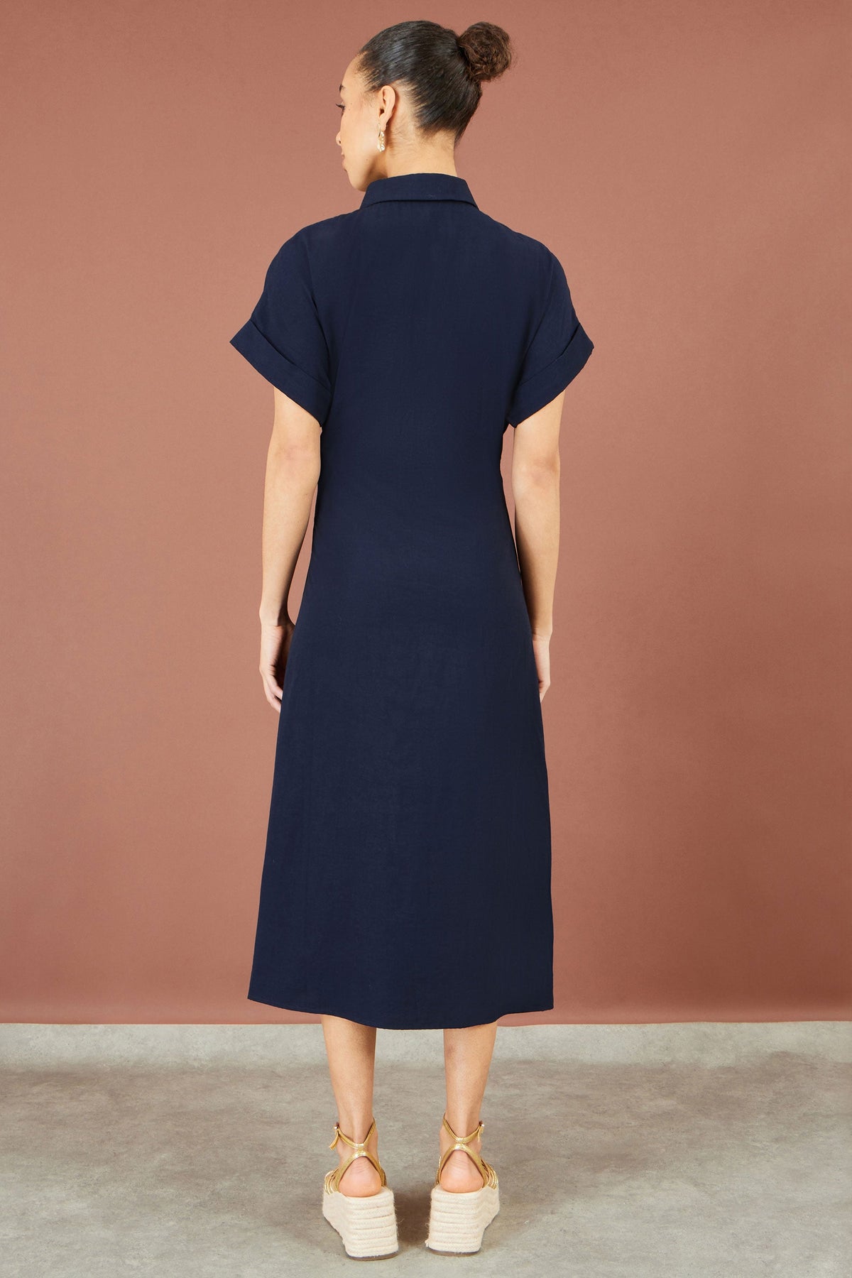 Yumi Navy Wrap Tie Midi Shirt Dress – product image 5