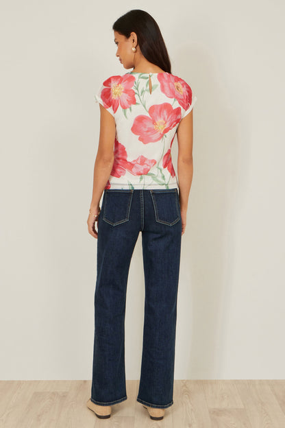 Yumi Ivory Poppy Print Mesh Top – product image 4