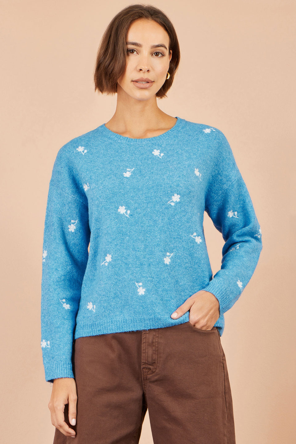Women’s fashion — Yumi Blue Daisy Embroidered Relaxed Jumper