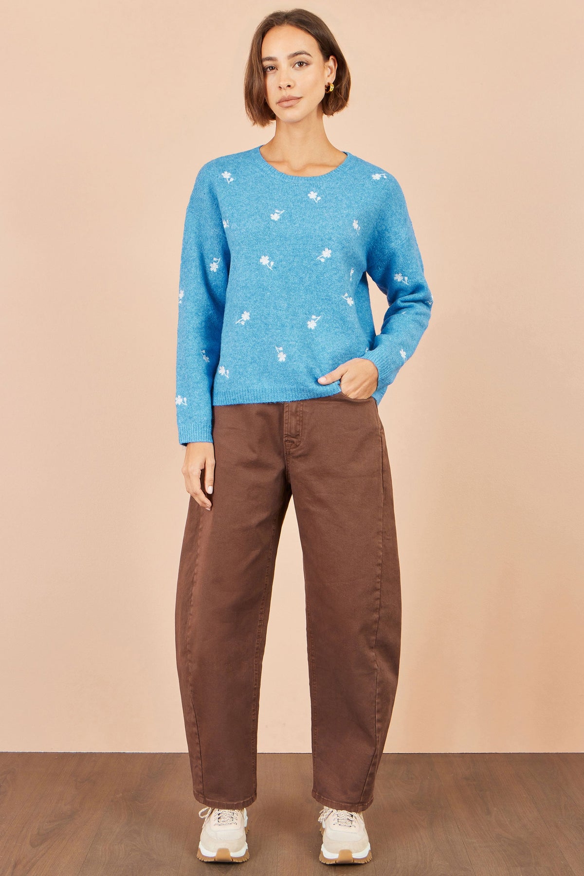 Yumi Blue Daisy Embroidered Relaxed Jumper – product image 3 of 6