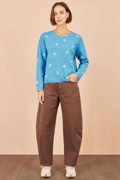 Yumi Blue Daisy Embroidered Relaxed Jumper – product image 3 of 6