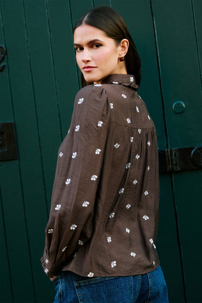 Yumi Brown Viscose Daisy Embroidered Shirt – product image 4