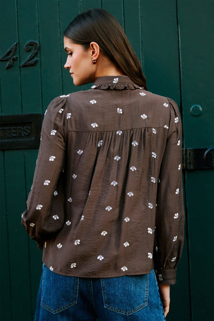 Yumi Brown Viscose Daisy Embroidered Shirt – product image 6