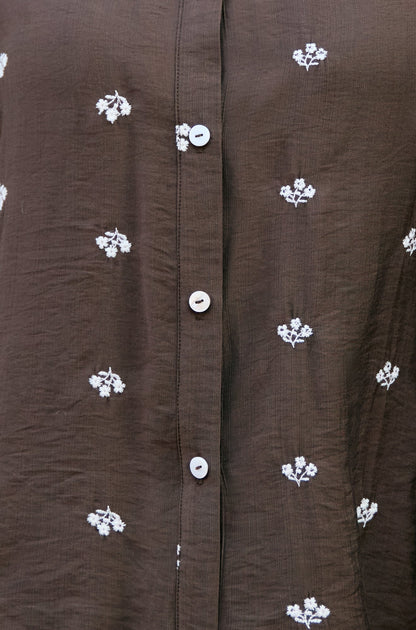 Yumi Brown Viscose Daisy Embroidered Shirt – product image 8