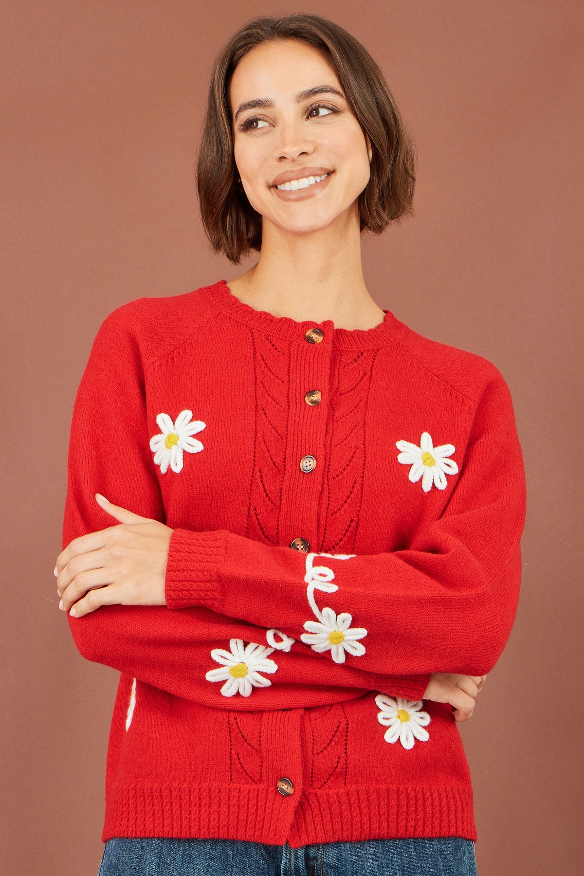 Yumi Red Daisy Stitch Cardigan – product image 4 of 6