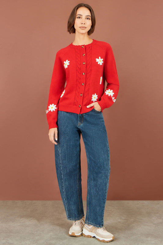 Yumi Red Daisy Stitch Cardigan – product image 2 of 6
