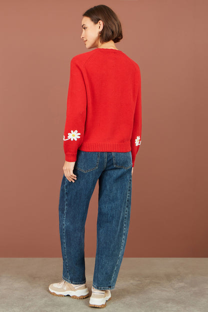 Yumi Red Daisy Stitch Cardigan – product image 5 of 6
