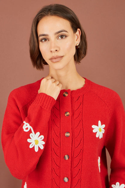 Yumi Red Daisy Stitch Cardigan – product image 3 of 6