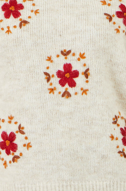 Yumi Ivory Patch Floral Embroidered Relaxed Jumper – product image 6 of 6