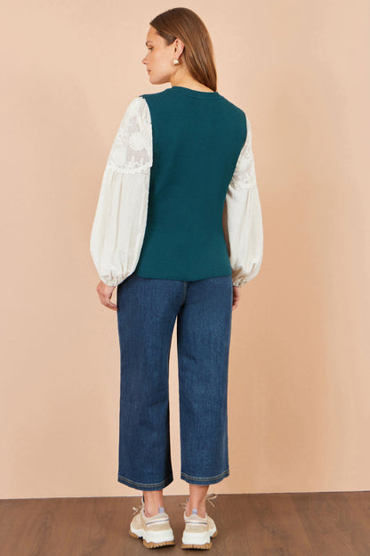 Yumi Teal Flower Applique Knit Waistcoat – product image 4 of 5