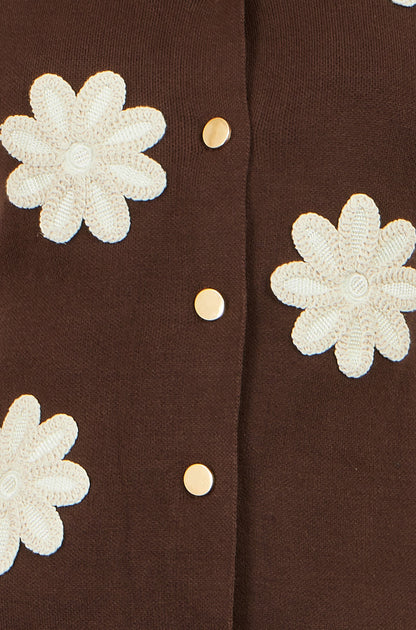 Yumi Brown Flower Applique Knit Waistcoat – product image 5 of 5