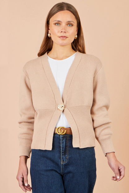 Yumi Beige Knitted Button Cardigan – product image 3 of 5