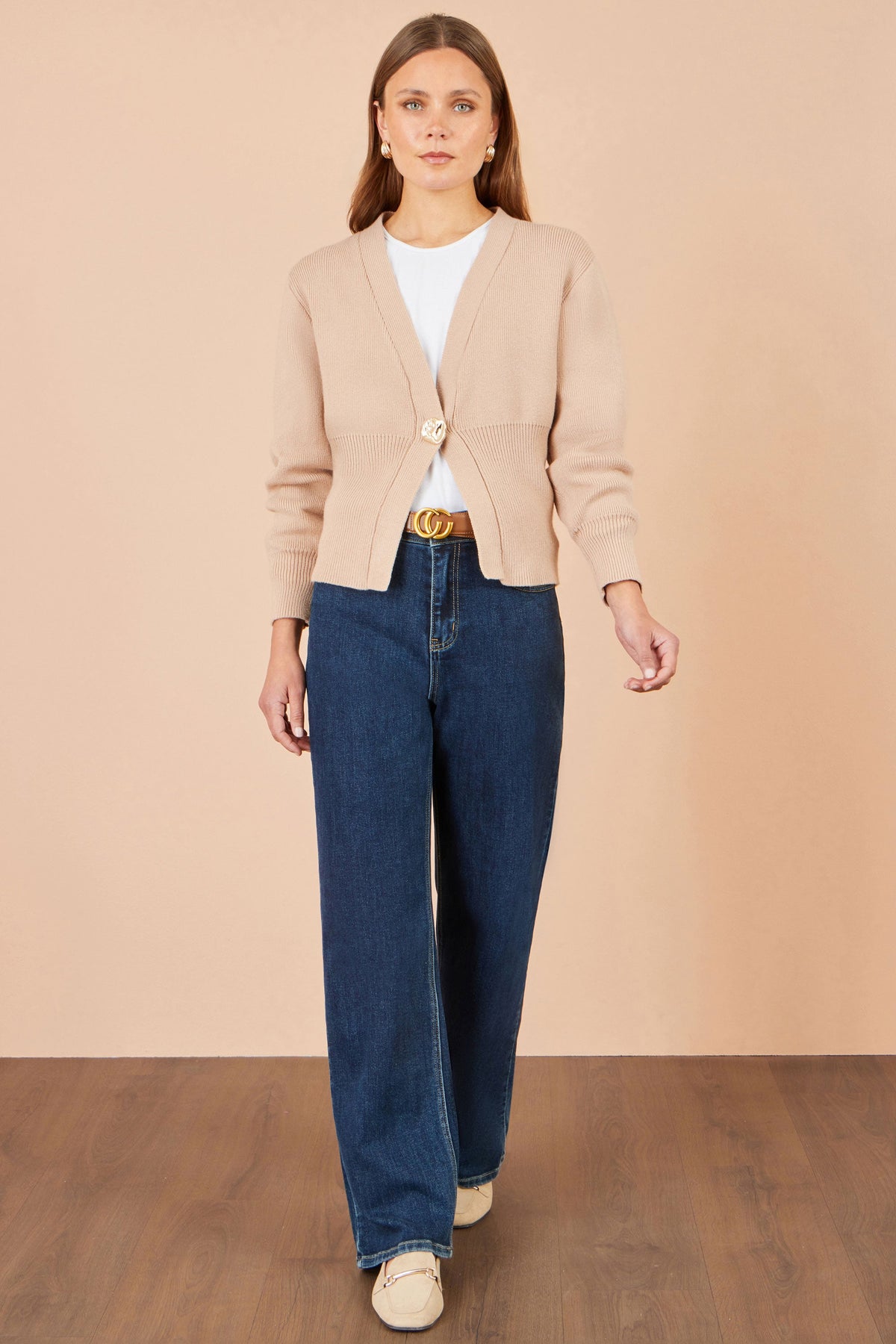 Yumi Beige Knitted Button Cardigan – product image 2 of 5