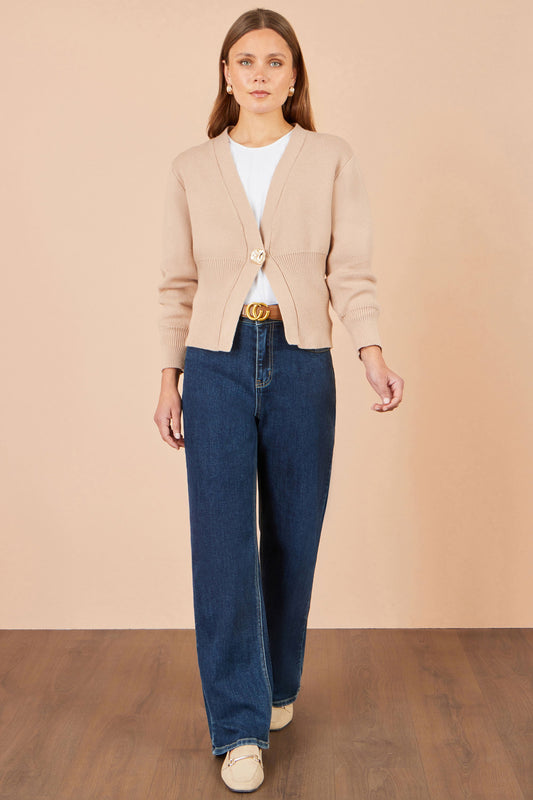 Yumi Beige Knitted Button Cardigan – product image 2 of 5