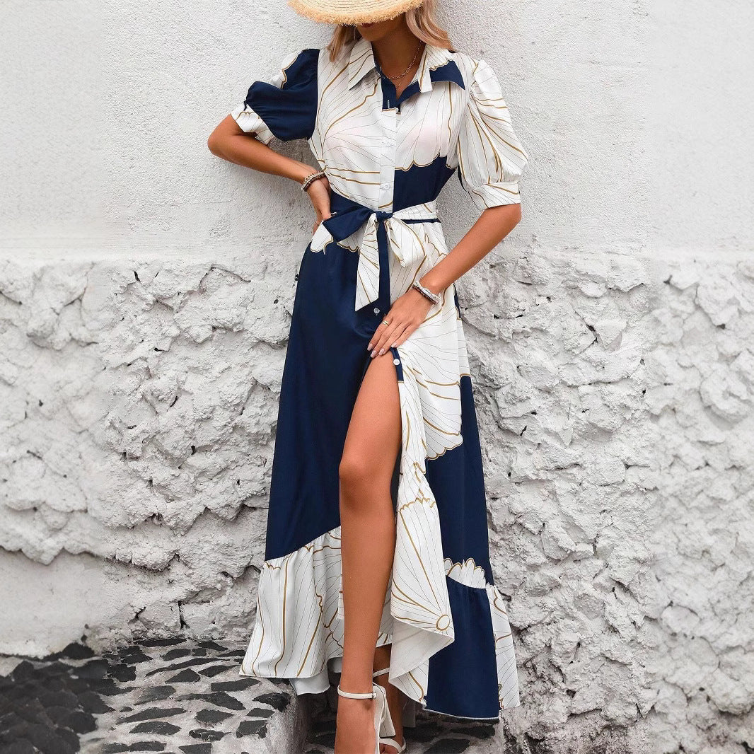 Women's Casual Printed Dress With A Turn-down Collar And Cinched Waist - product image 3 of 5