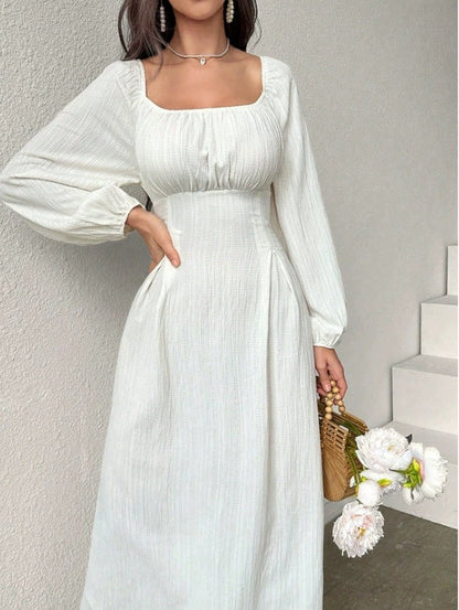 Women's Fashion Square-neck Tie-waist Figure-flattering A-line Dress With Long Sleeves And An Elegant Vibe - product image 9 of 9