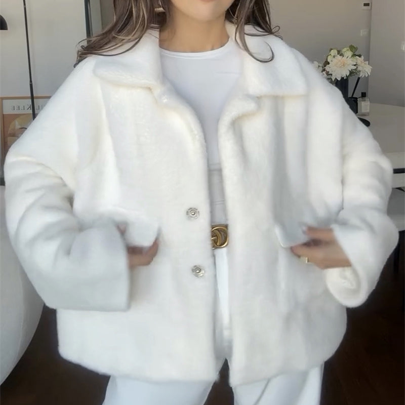 Loose Lapel Single Breasted Furry Coat Winter Fashion Fleece Long Sleeve Jacket Plush Short Top For Woman - product image 5 of 6