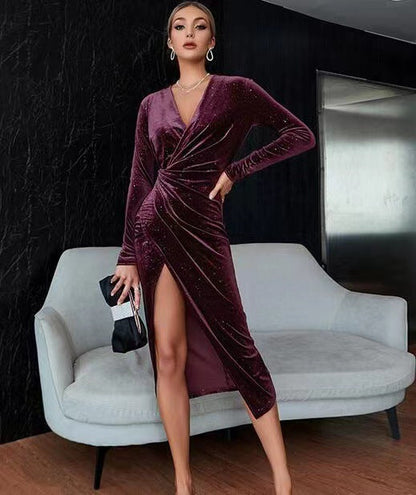 Women's Velvet V-Neck Evening Dress – product image 11