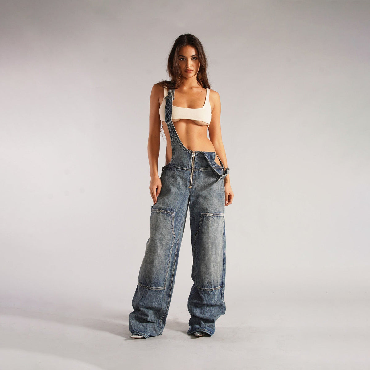 Y2K Zipper Denim Overalls With Pockets Fashion Loose Suspender Jumpsuit Streetwear Jeans Pants Womens Clothing - product image 12 of 13