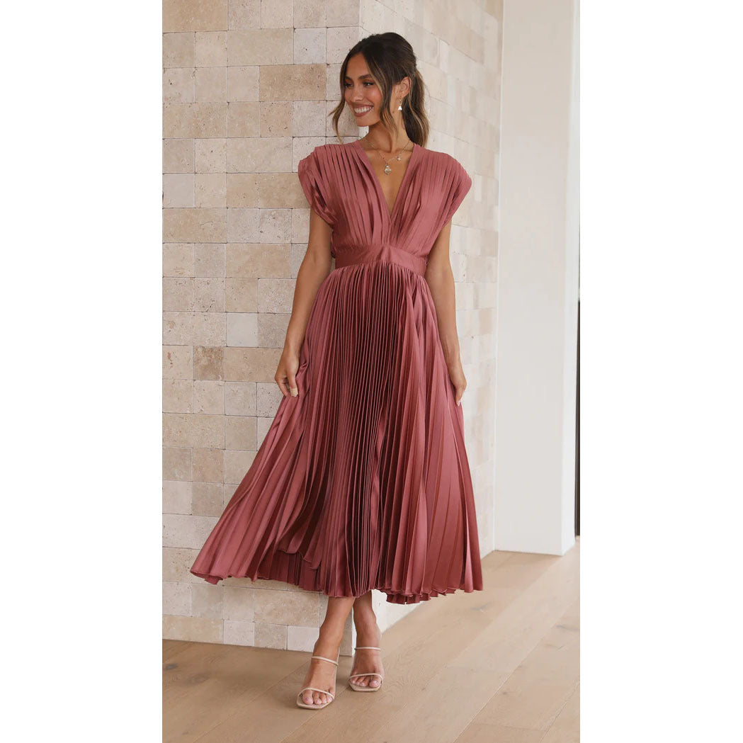 Women's Sleeveless V-Neck Pleated Dress – product image 7