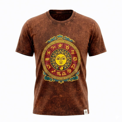 Nomad Sari Stonewashed Cotton T-Shirt - Sun & Zodiac - Brown - Medium – product image 1 of 7