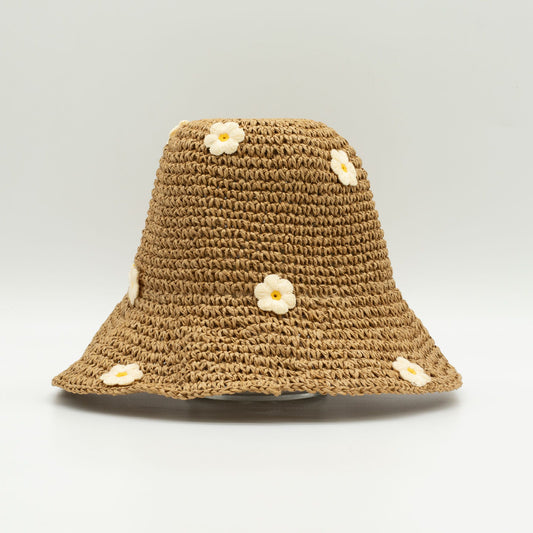 Nomad Sari Floppy Straw Sun Hat - Coffee & Daisies – product image 2 of 7
